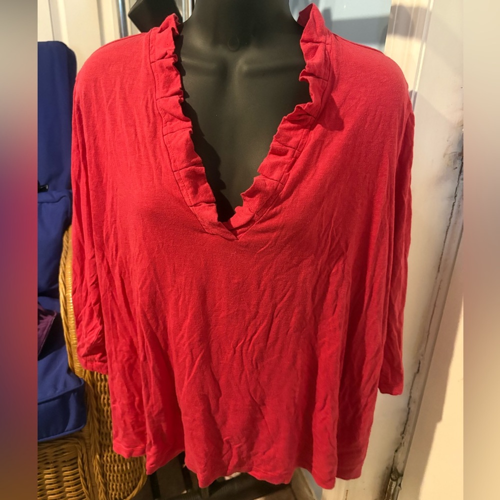 Talbots Red Ruffle Top